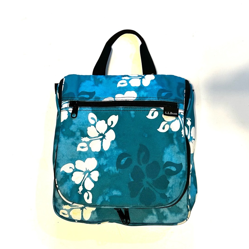 L.L. Bean Blue Hibiscus Floral Toiletries Bag